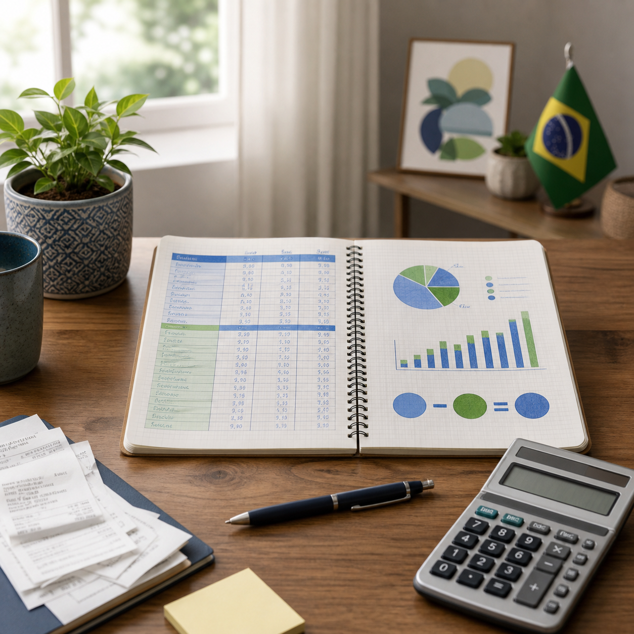 Exemplo visual relacionado a ajudar o leitor a registrar receitas, despesas e resultado do mês